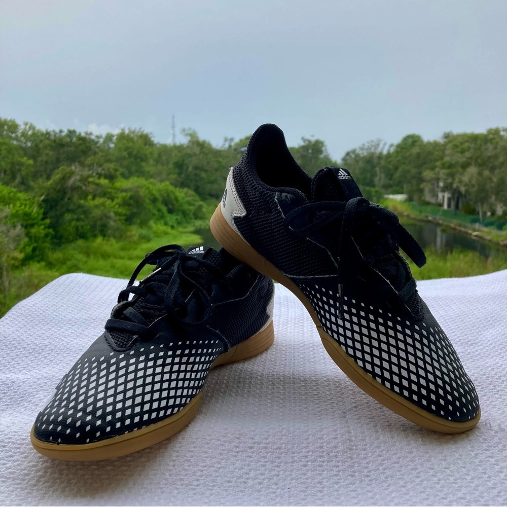 ADIDAS Men’s Black and White Athletic Shoes with Gum Sole